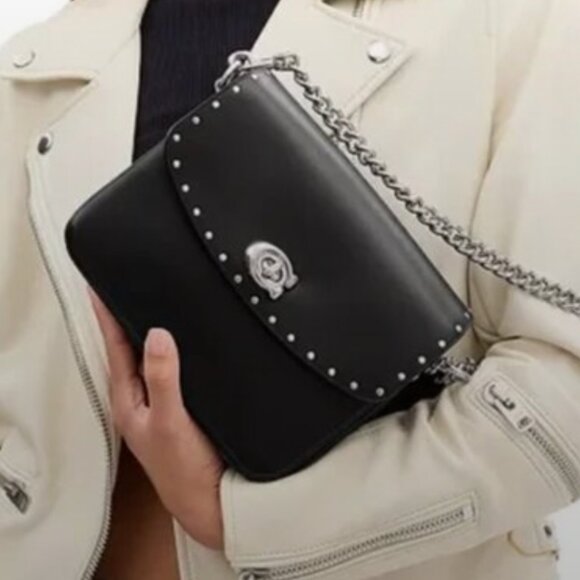 Coach Cassie 19 with Rivets Smooth Black Leather, Bonus Hang Tag - Picture 3 of 16